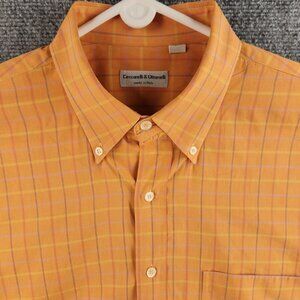 Ceccarelli Ottanelli Dress Shirt Large Orange Plaid Long Sleeve Cotton Button Up